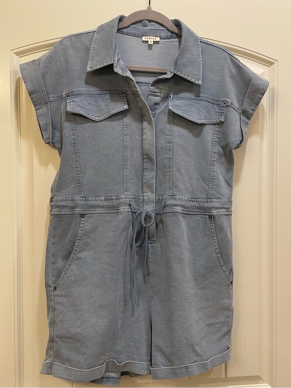 JODIFL Light Blue Denim Short Sleeve Romper